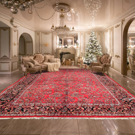 8'10''x16'3'' Oversize Coral Hand Knotted Traditional Heriz Medallion Wool Oriental Area Rug