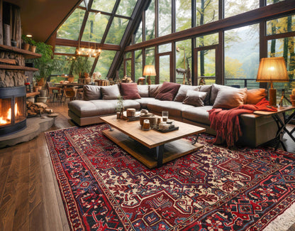 6'4" x 8'8" Hand Knotted Herizz 100% Wool Traditional Oriental Area Rug Rust