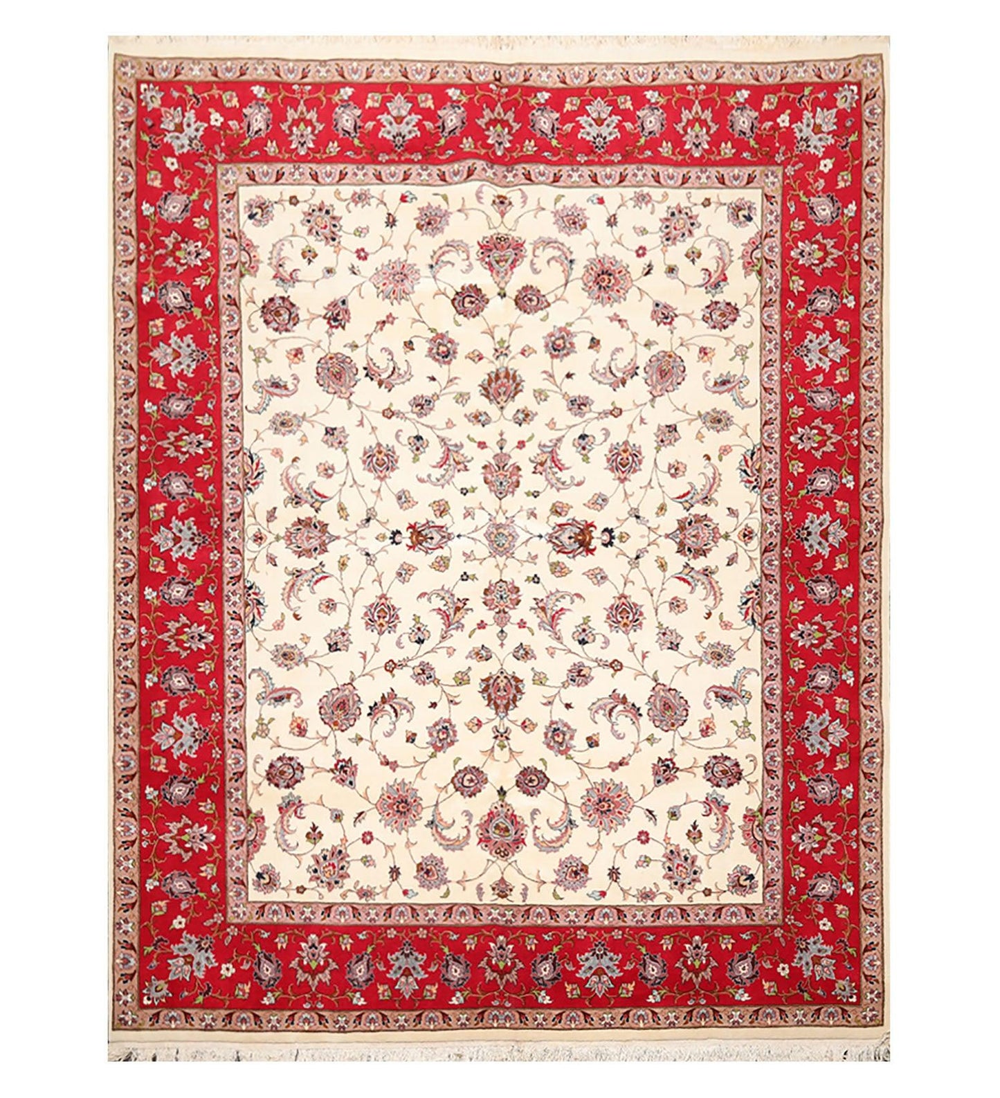 8'2''x 10'4" Hand Knotted 100% Wool 16/18 Pakpersian 300 KPSI Area Rug Ivory Red