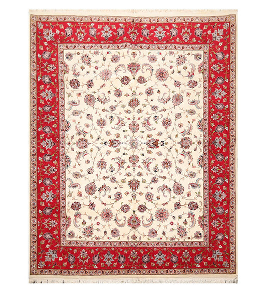 8'2''x 10'4" Hand Knotted 100% Wool 16/18 Pakpersian 300 KPSI Area Rug Ivory Red