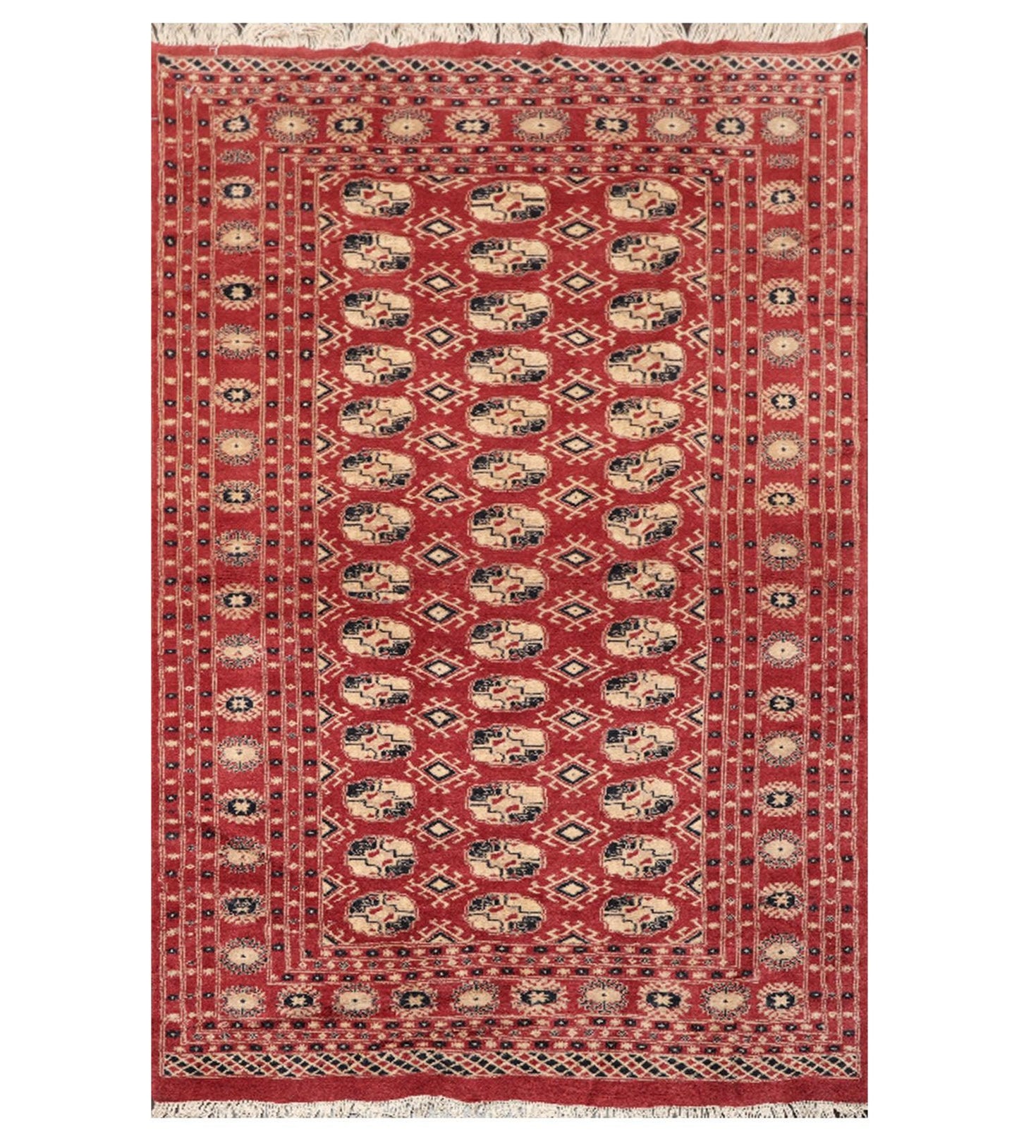 4'2"x6'4" Hand Knotted Wool Bokhaara Traditional 250 KPSI Oriental Area Rug Rust