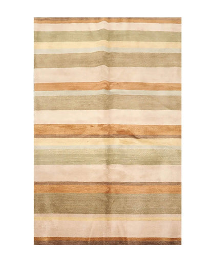 5'1'' x 8'2'' Hand Knotted Tibetan 100% Wool Stripes Oriental Area Rug Green