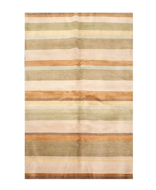 5'1'' x 8'2'' Hand Knotted Tibetan 100% Wool Stripes Oriental Area Rug Green