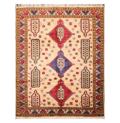 6'6" x 9'4" Hand Knotted Handmade Wool Arts & Craft Kazak Area Rug Light Peach