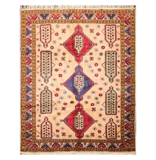 6'6" x 9'4" Hand Knotted Handmade Wool Arts & Craft Kazak Area Rug Light Peach
