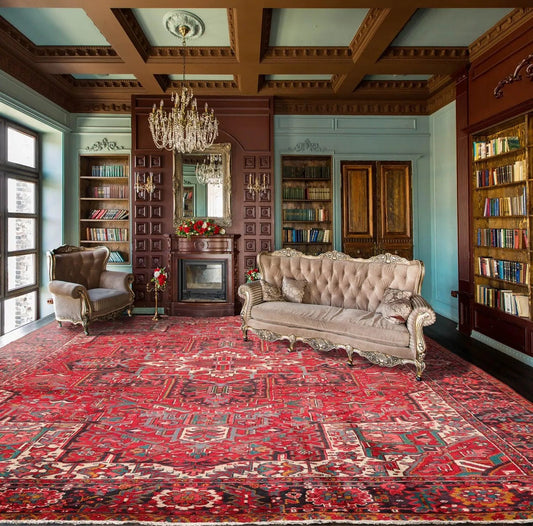 9'7'' x 13'5'' Antique Hand Knotted 100% Wool Herizz Oriental Area Rug Red