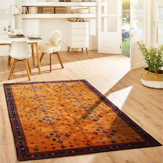 4'x6' Gold Hand Knotted Geometric Traditional 250 KPSI  Persian Wool Oriental Area Rug