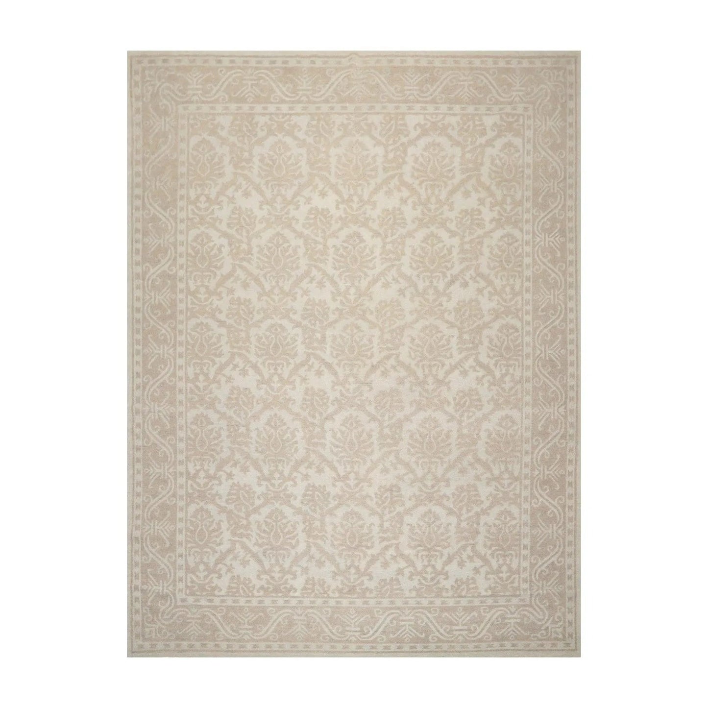 9'1'' x 12'1'' Hand Knotted 100% Wool Damask Afghan Area Rug Gray Tone on Tone
