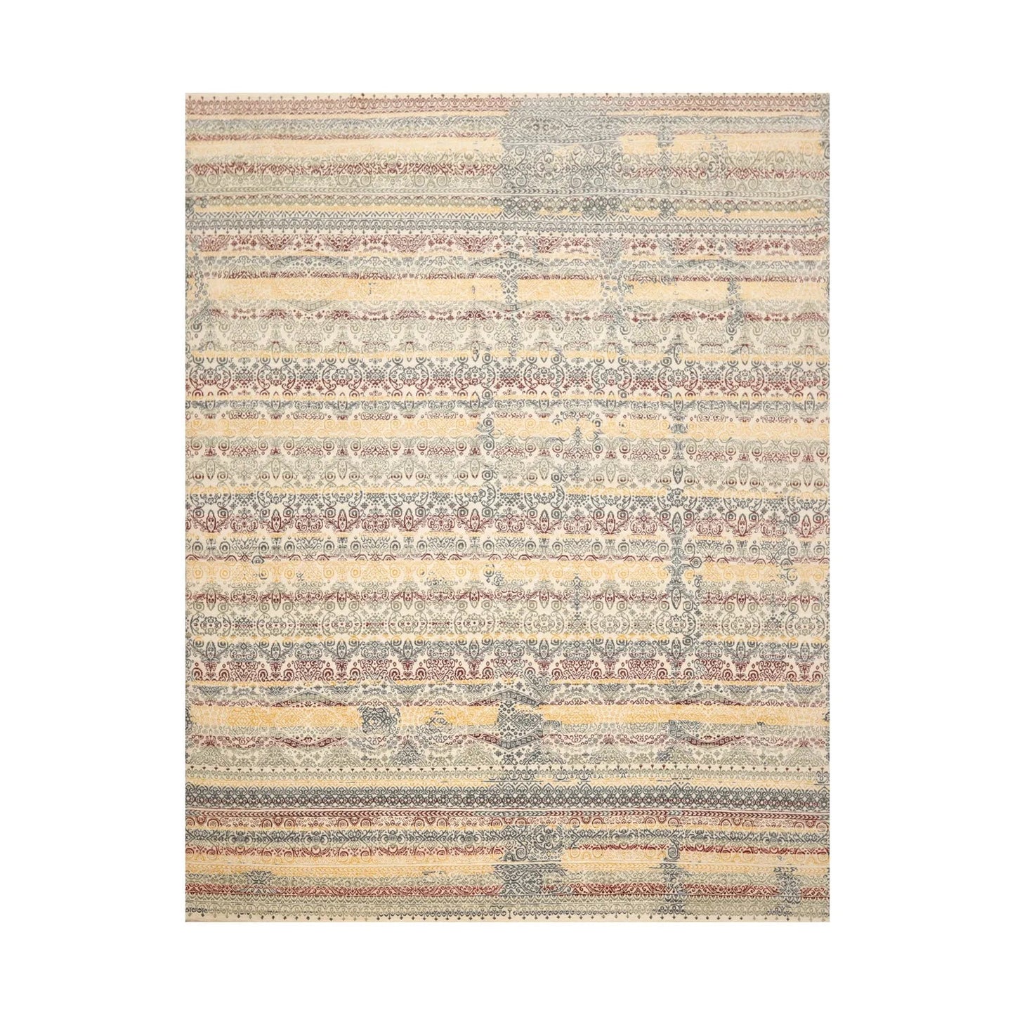 8x10 Ivory, Blue Hand Knotted 100% Wool Peshawar Transitional Oriental Area Rug