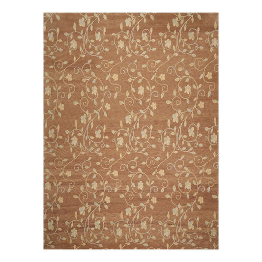 9' x 12' Hand Knotted Tibetan 100% Wool Transitional Muted Area Rug Brown