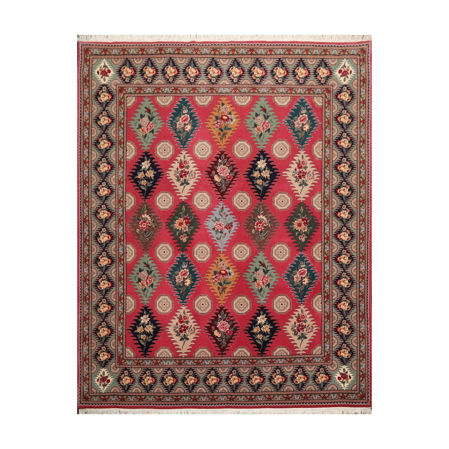 8'2"x 9'10" Hand Knotted Wool & Silk PakPersian 16/18 300 KPSI Oriental Area Rug Pink