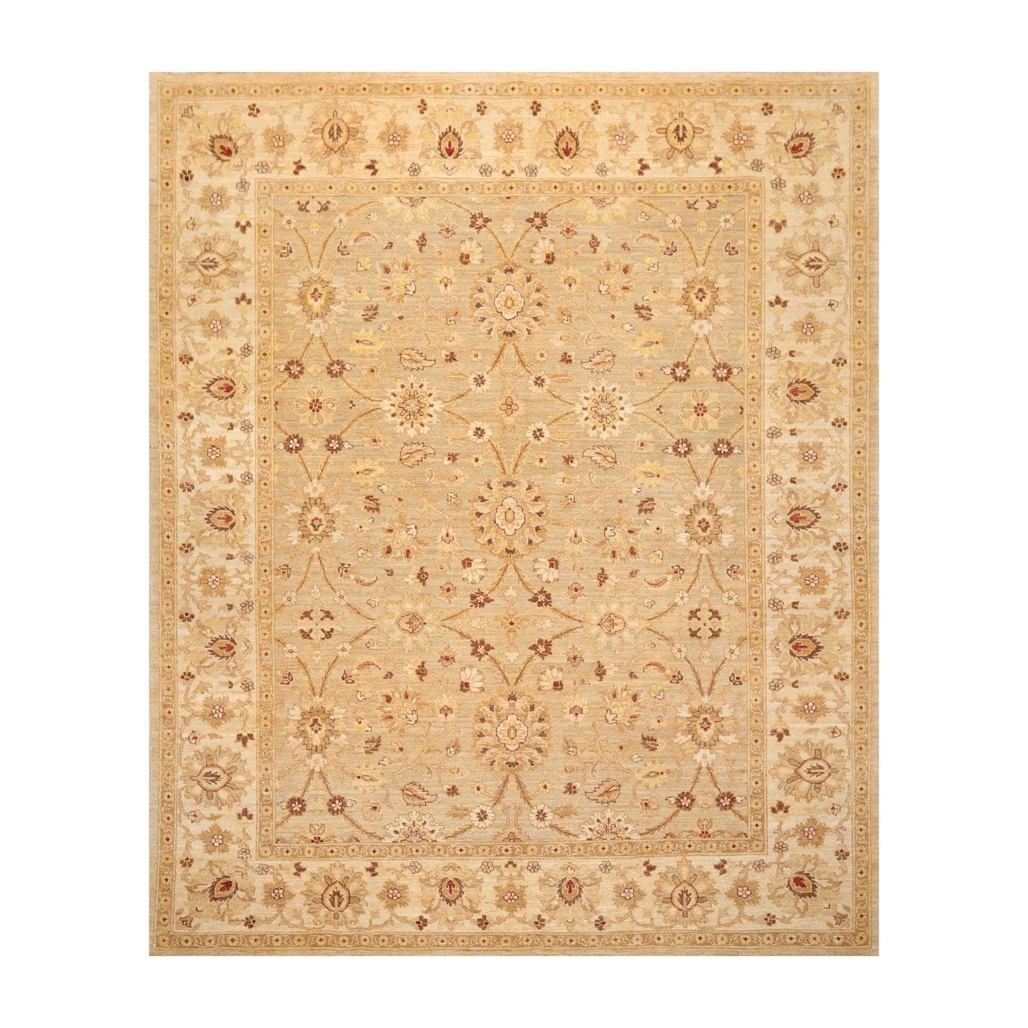 8'1" x 9'11'' Hand Knotted 100% Wool Peshawar Traditional Area Rug Gray Beige