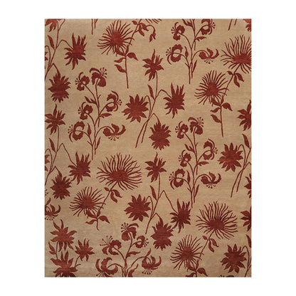 7'10" x 9'9" Hand Knotted Tibetan Wool Botanical Oriental Area Rug Tan