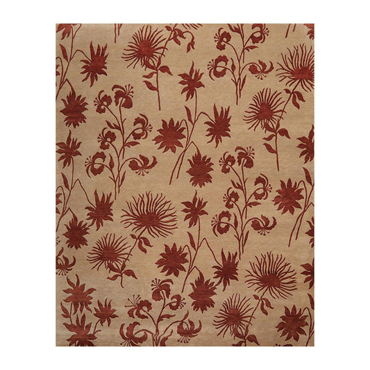 7'10" x 9'9" Hand Knotted Tibetan Wool Botanical Oriental Area Rug Tan