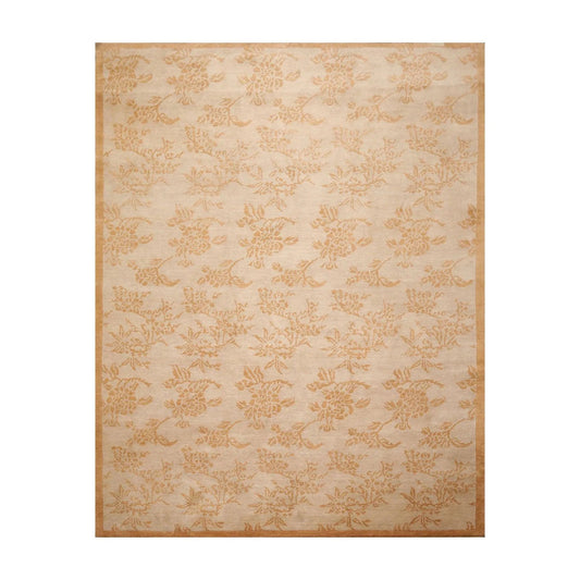 8'1'' x 10'5'' Hand Knotted Tibetan 100% Wool Floral Oriental Area Rug Taupe