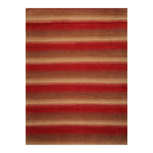 9' x 11'9" Hand Knotted Tibetan Wool Stripes Modern Oriental Area Rug Brown
