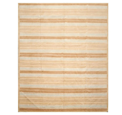 8'x 10' Hand Knotted Tibetan 100% Wool Stripes 150 KPSI Modern Area Rug Tan