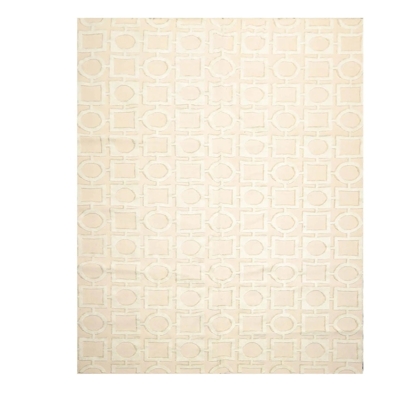 7'11'' x 9'11'' Hand Knotted Tibetan Cotton & Silk Designer Geometric Area Rug Beige