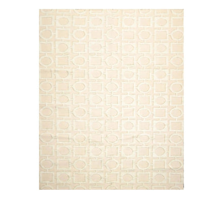 7'11'' x 9'11'' Hand Knotted Tibetan Cotton & Silk Designer Geometric Area Rug Beige