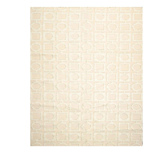 7'11'' x 9'11'' Hand Knotted Tibetan Cotton & Silk Designer Geometric Area Rug Beige