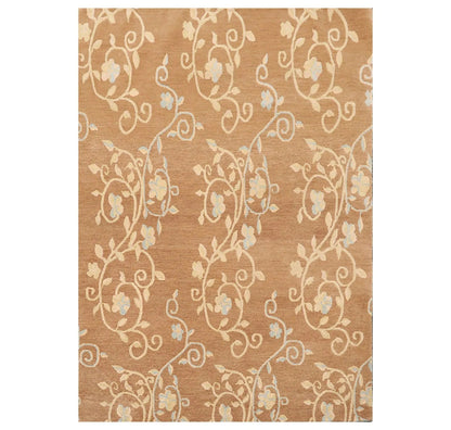 3'11'' x 5'11'' Hand Knotted Tibetan 100% Wool Scrolls Oriental Area Rug Caramel