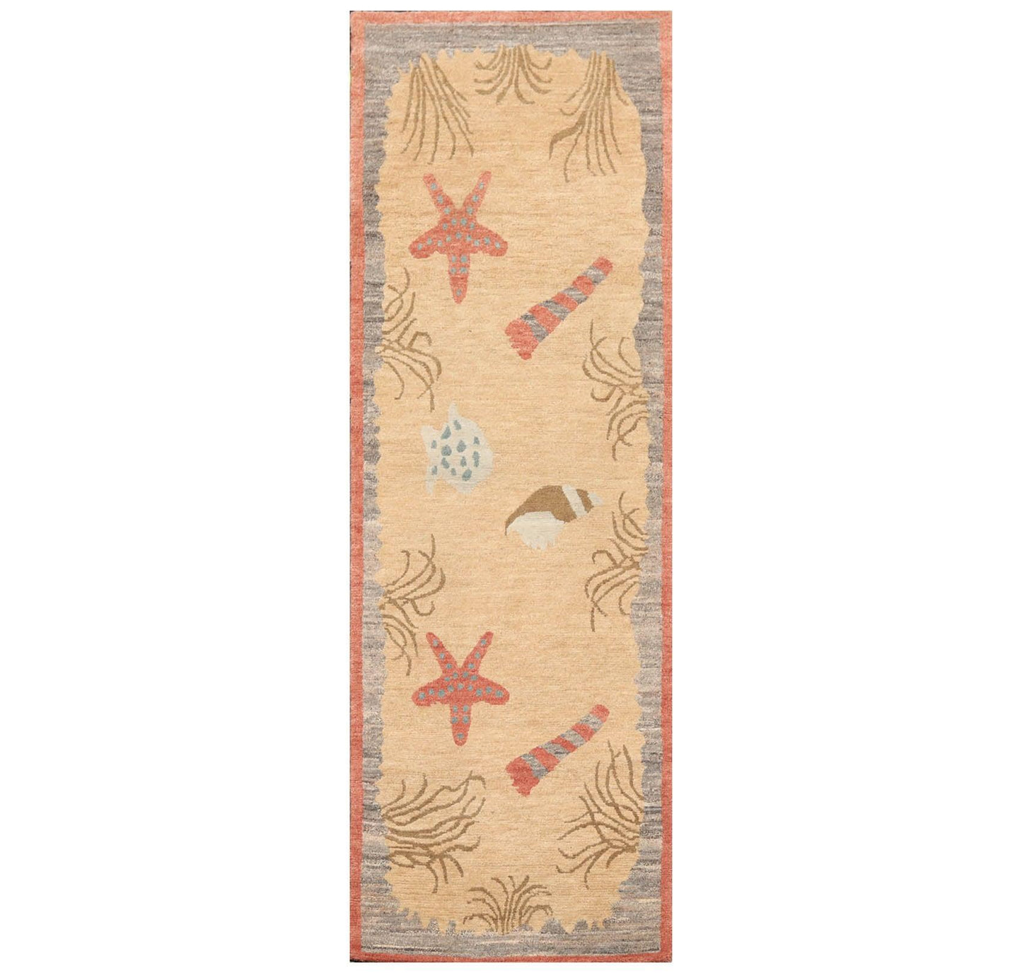 3'1" x 8'11" Runner Hand Knotted Tibetan Wool Designer Plus Pile Area Rug Beige