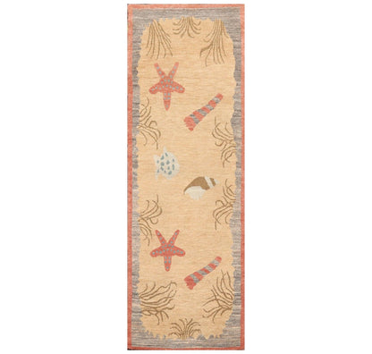 3'1" x 8'11" Runner Hand Knotted Tibetan Wool Designer Plus Pile Area Rug Beige