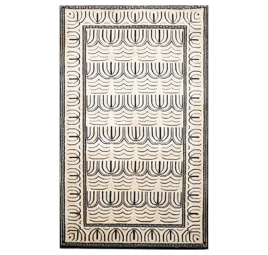 3' x 4'11" Hand Knotted Tibetan Wool & Silk Hip Designer 200 KPSI Area Rug Cream