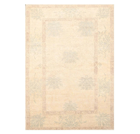 3'11'' x 5'11'' Hand Knotted Tibetan 100% Wool Floral Oriental Area Rug Beige