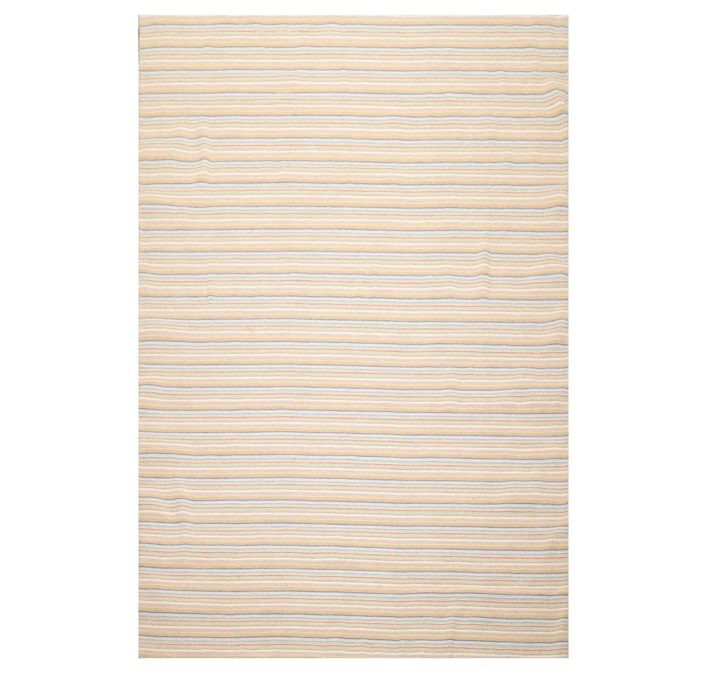 6'8'' x 9'11'' Hand Knotted Wool Designer Stripes Flat Weave Area Rug Beige