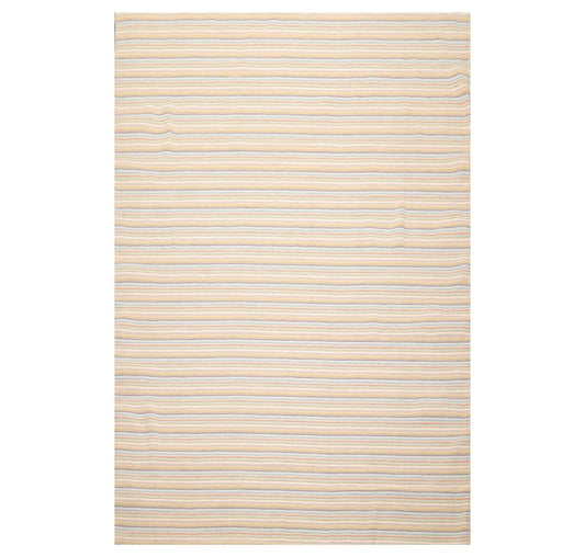 6'8'' x 9'11'' Hand Knotted Wool Designer Stripes Flat Weave Area Rug Beige