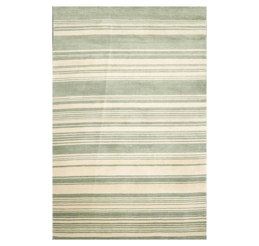 5'6'' x 8'10' Hand Knotted Tibetan Wool Designer Stripes Oriental Area Rug Beige
