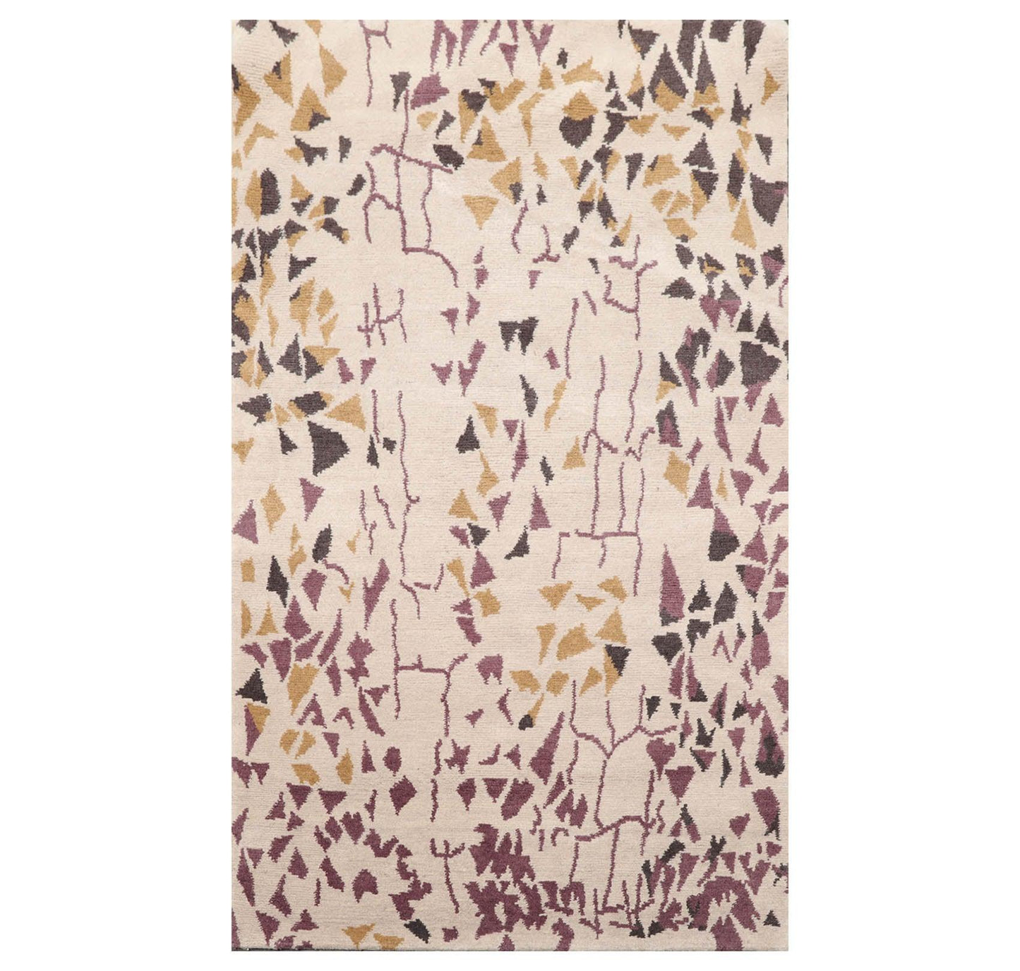 2'11" x 4'11" Hand Knotted Tibetan 100% Wool Graphic Oriental Area Rug Beige