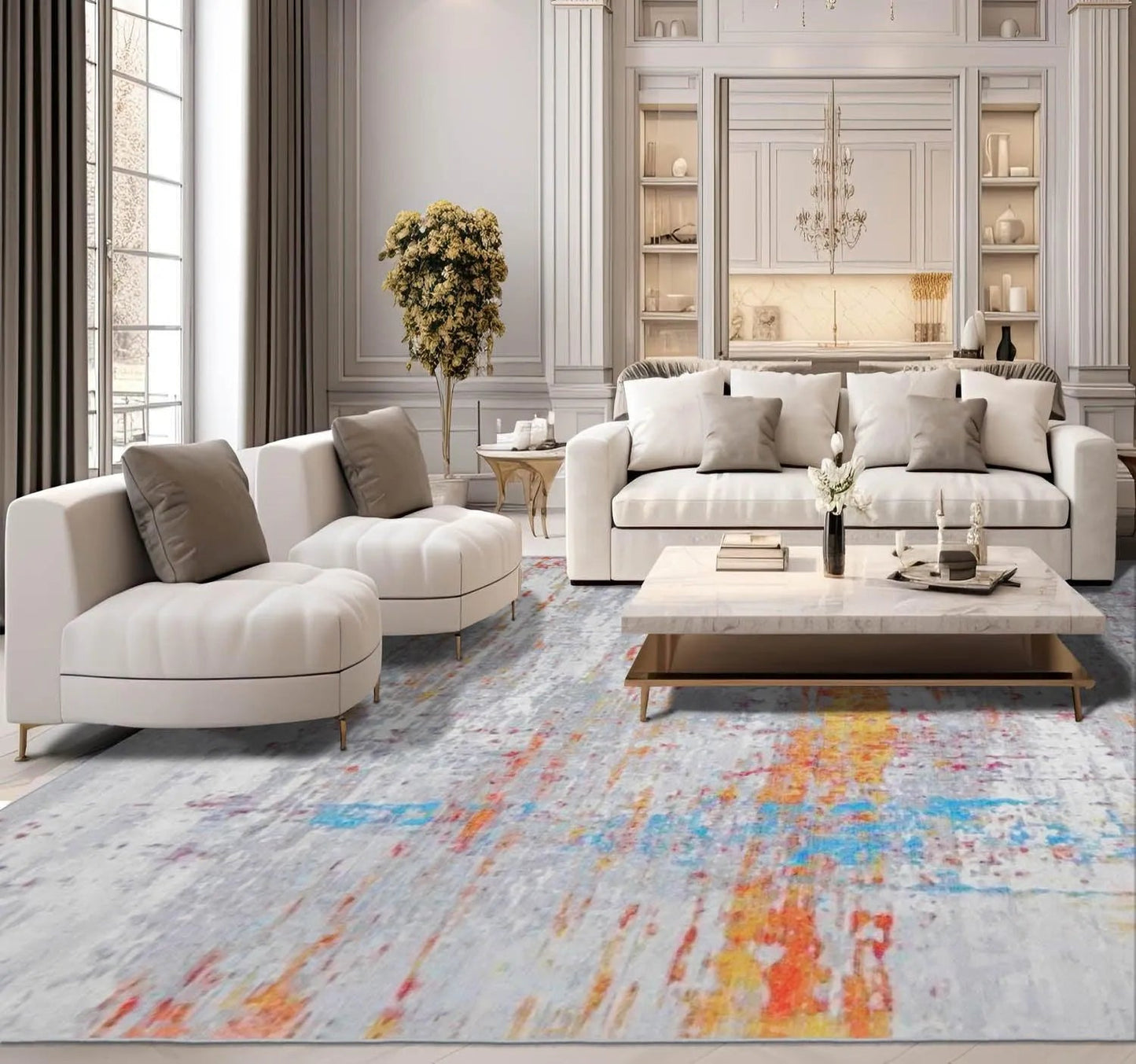 LoomBloom Multi Sizes Beige Machine Made Contemporary/Abstract Abstract Flatweave Polyester Oriental Area Rug