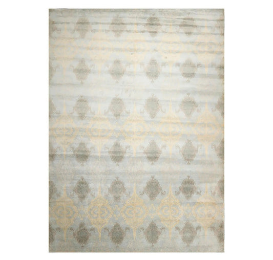 9'4'' x 13'3'' Handmade 100% Wool Ikat Modern Oriental Area Rug Light Blue