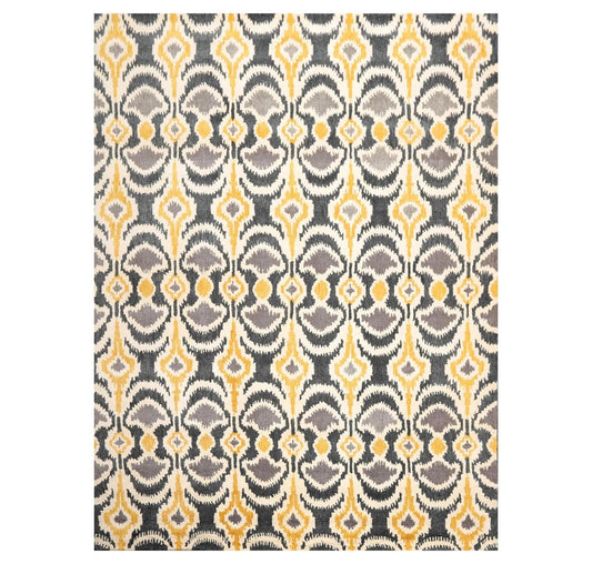8' x 10' Handmade 100% Wool Bold Ikat Modern Oriental Area Rug Beige