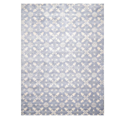 9'6'' x 12'5'' Handmade Wool & Art Silk Botanical Oriental Area Rug Blue, Ivory