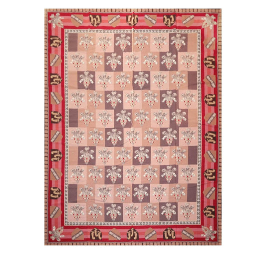 9' x 12' Hand Woven Wool French Aubusson Flatweave Area Rug Rose