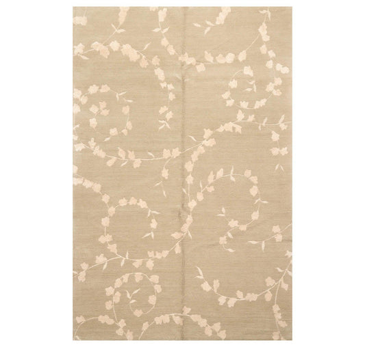 5'7"x8'6" Auth. Hand Knotted Tibetan Wool Silk Dove Cottonwood Area Rug