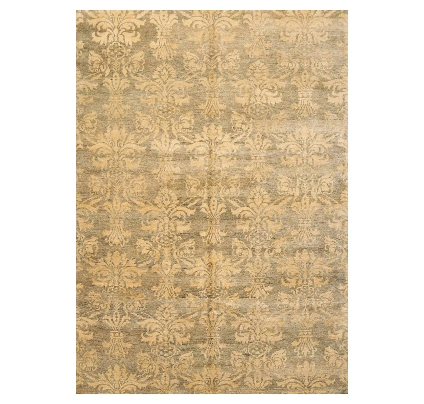 6'1'' x 8'7'' Hand Knotted 100% New Zealand Wool Damask Antique Finish Area Rug