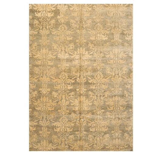 6'1'' x 8'7'' Hand Knotted 100% New Zealand Wool Damask Antique Finish Area Rug