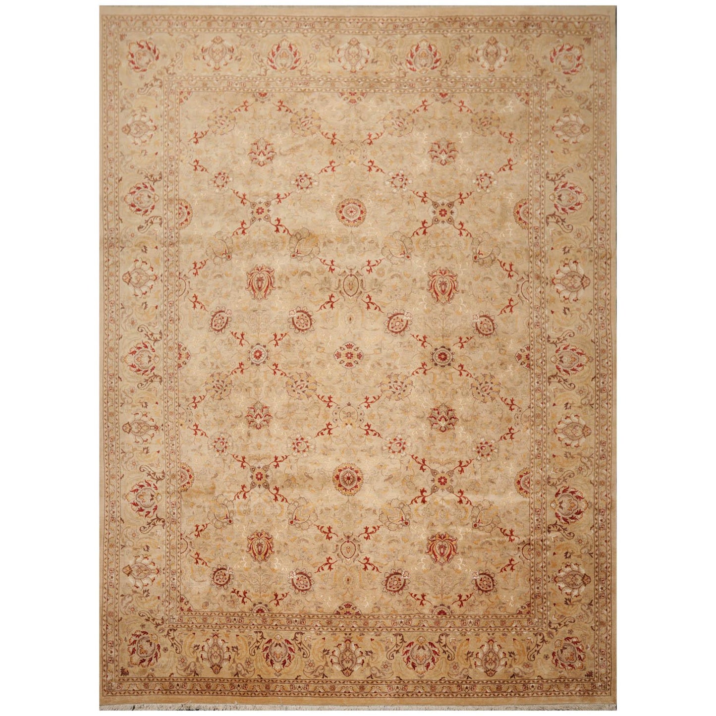 9'2"x12'6" Hand Knotted Wool & Silk16/18 Pak Persian 300 KPSI Oriental Area Rug Beige