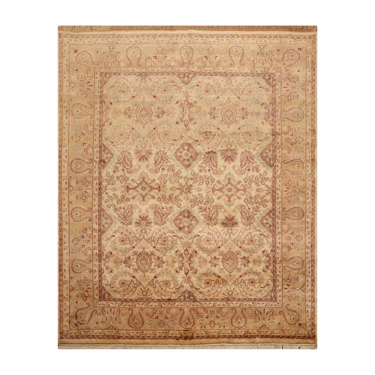 7'9" x 9'8" Hand Knotted Traditional Wool Agra Oriental Area Rug Warm Beige