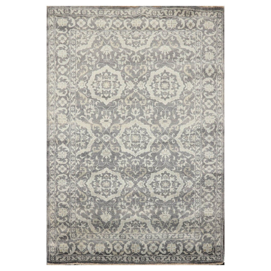 4'x5'10" Hand Knotted 100% Wool Transitional Oriental Area Rug Tone on Tone Gray