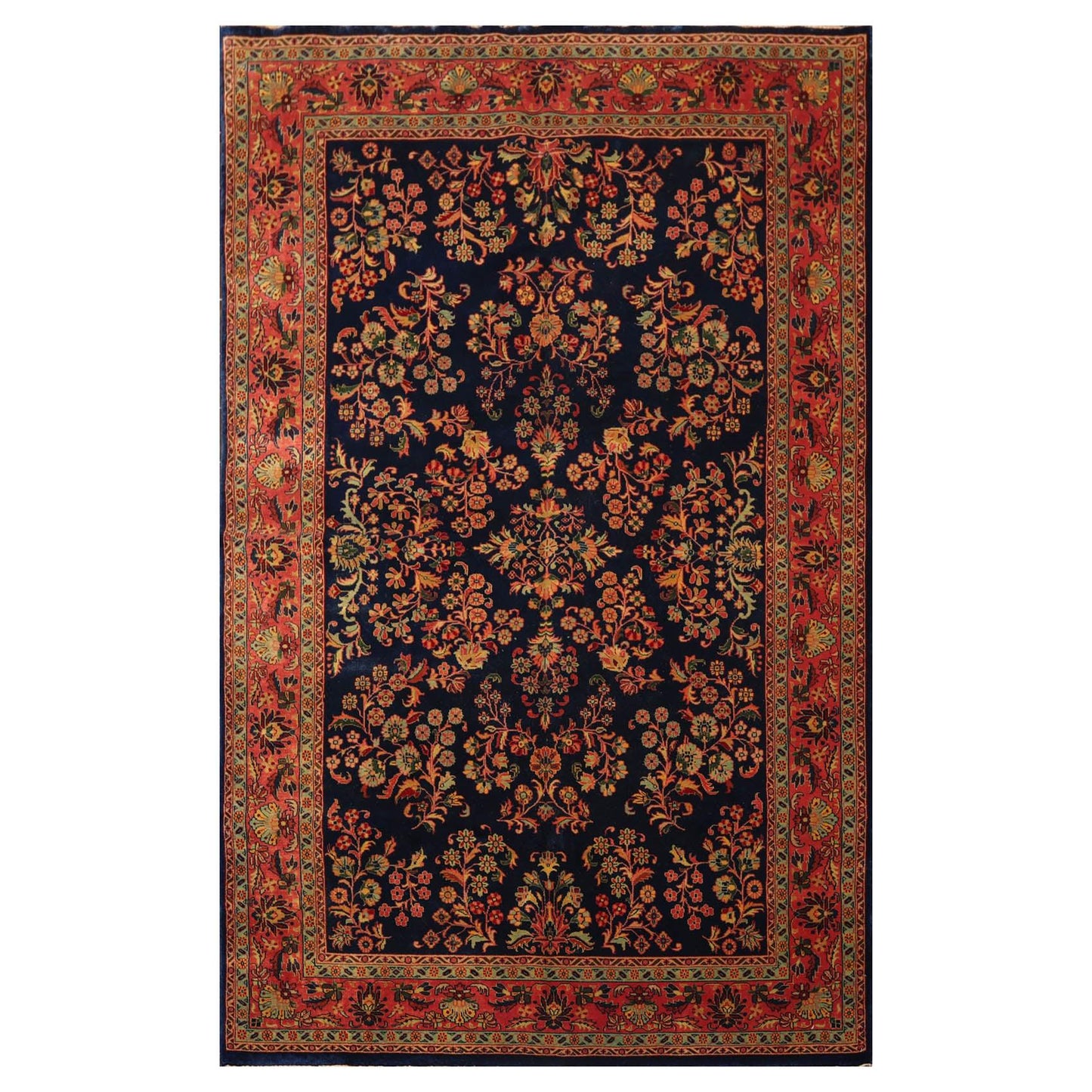 5'9" x 9'2" Hand Knotted 100% Wool Traditional Sarouk Oriental Area Rug Navy