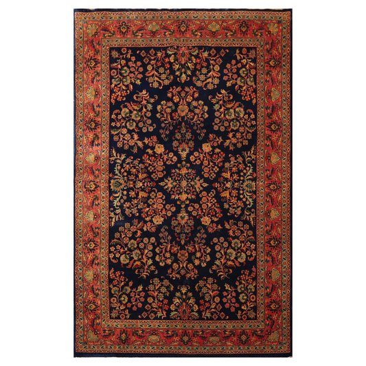 5'9" x 9'2" Hand Knotted 100% Wool Traditional Sarouk Oriental Area Rug Navy
