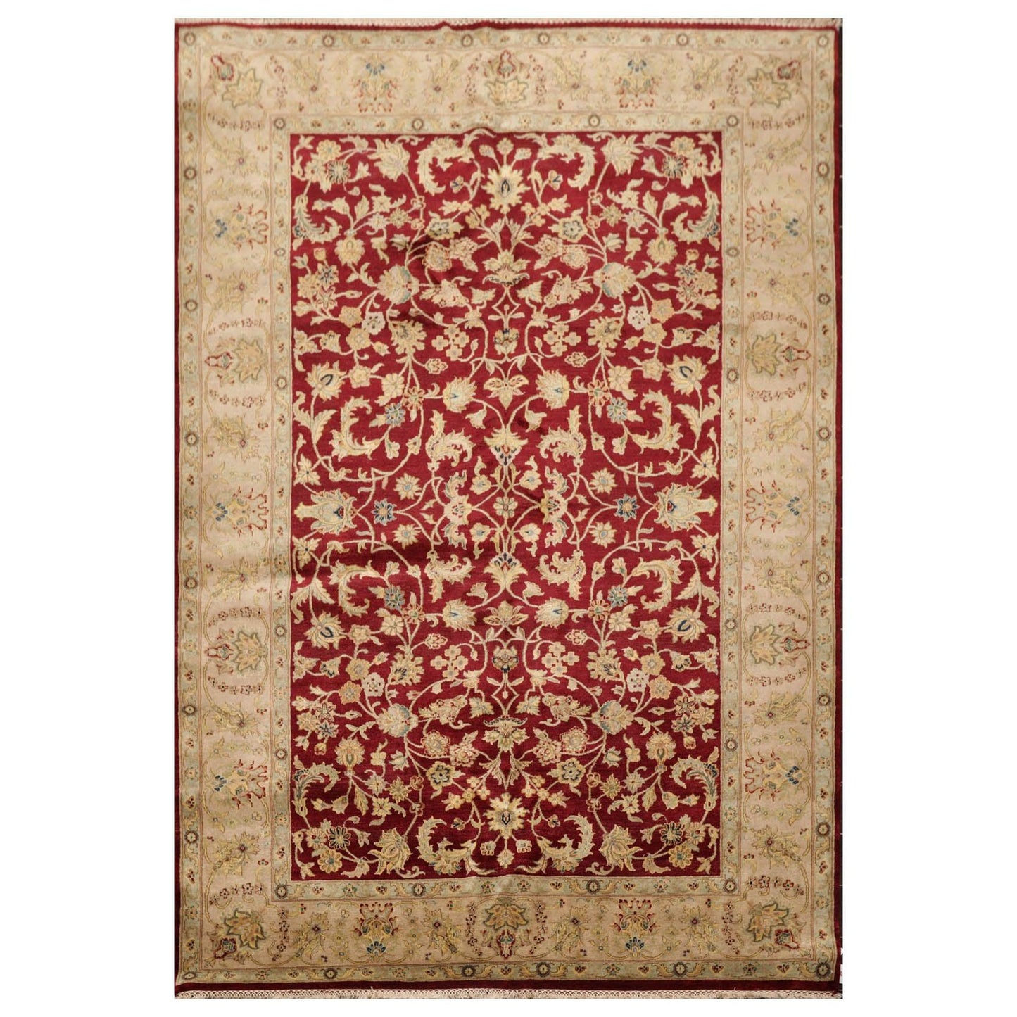 6'3" x 9'2" Hand Knotted 100% Wool Traditional Agra Oriental Area Rug Wine
