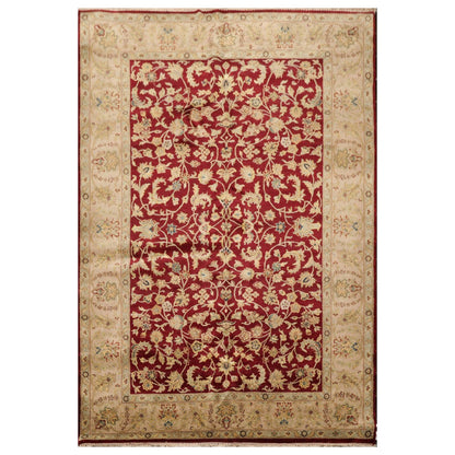 6'3" x 9'2" Hand Knotted 100% Wool Traditional Agra Oriental Area Rug Wine