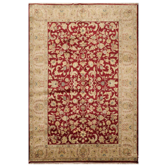 6'3" x 9'2" Hand Knotted 100% Wool Traditional Agra Oriental Area Rug Wine
