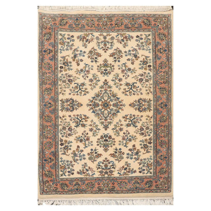 4'1" x 6' Hand Knotted Kerman Wool Traditional Oriental Area Rug Ivory
